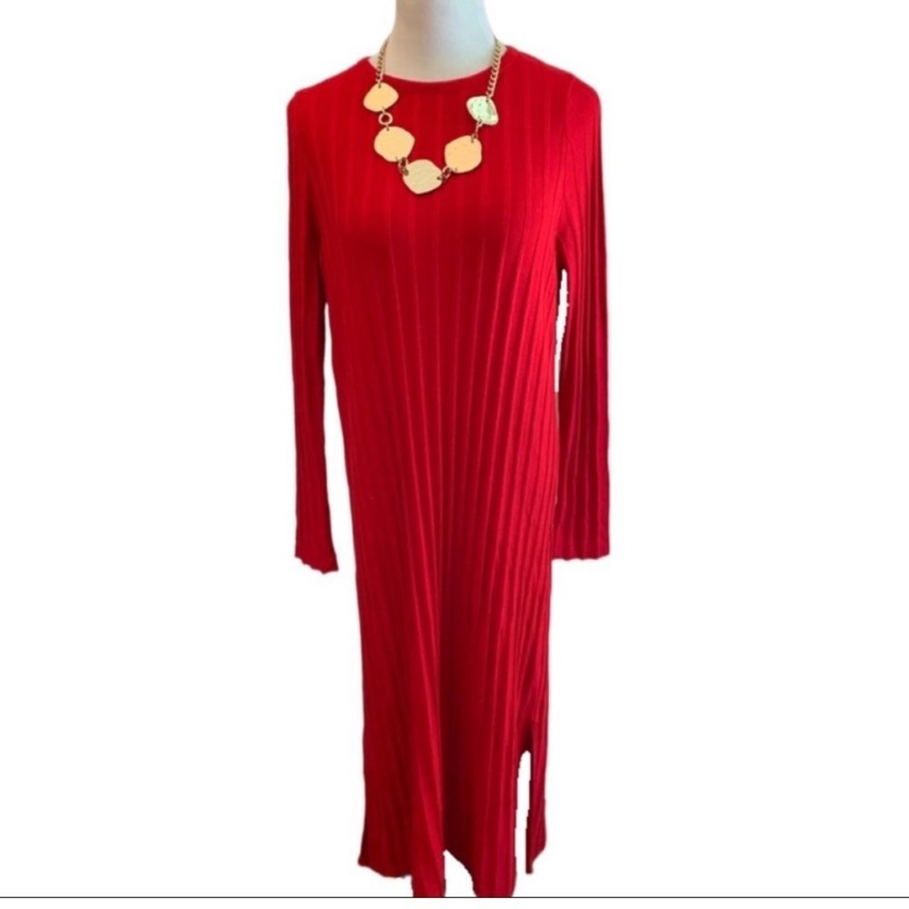 ASOS Red Ribbed Body Con Maxi Dress Sz 8